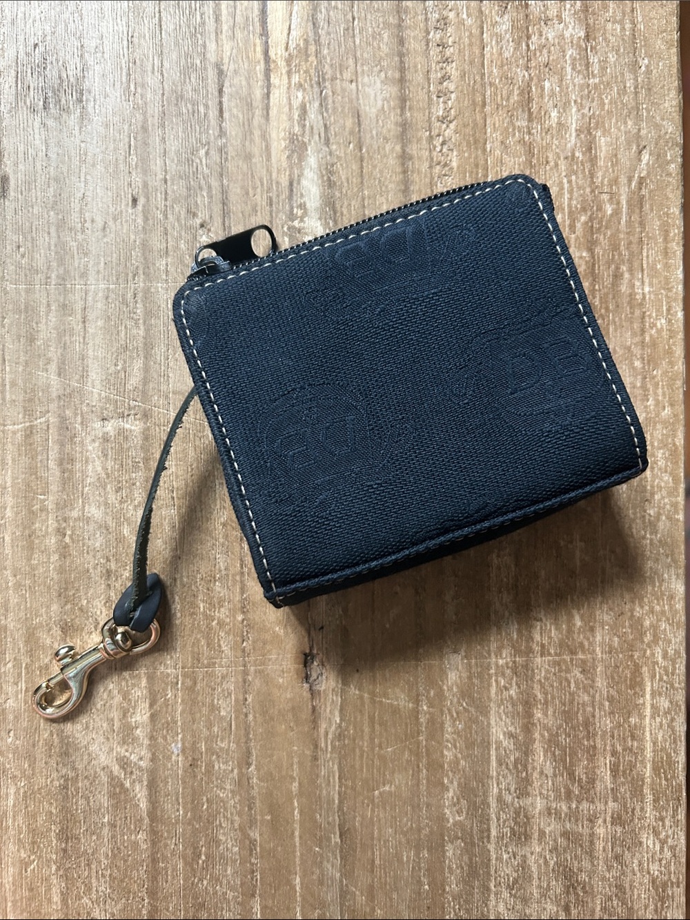 Dooney & Bourne Black Canvas Zip Card Wallet with Key Clip